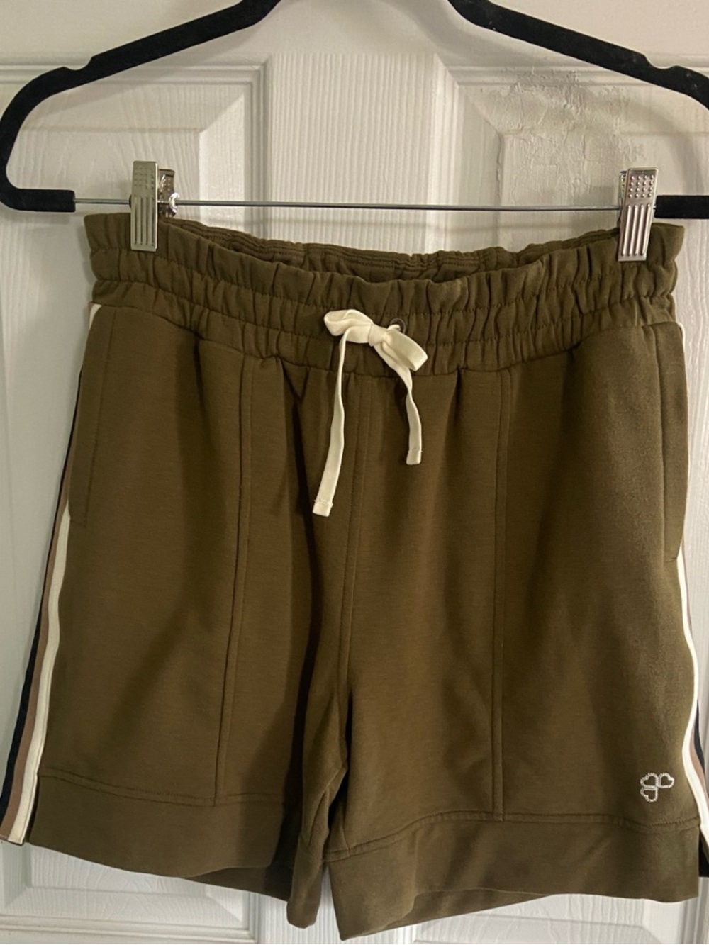 NWT Krimson Klover Olive Green Drawstring Athletic Shorts with Side Stripe